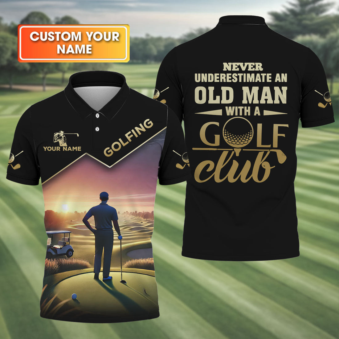 Never Underestimate An Old Man Personalized Men's Golf Polo ShirtChristmas Golf Gift