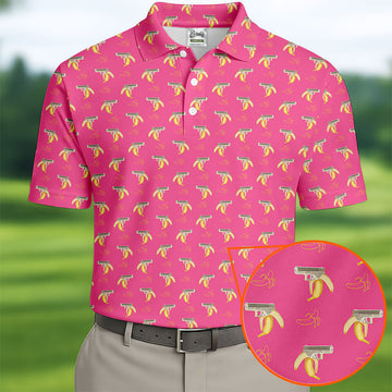 Funny Banana Hot Pink Golf Shirt, Golf Tops For Men, Golf Shirts For Men, Polo ShirtFor Men