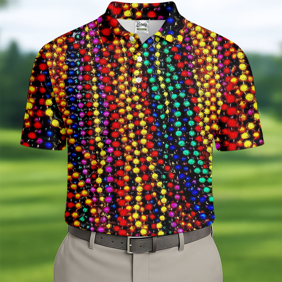 Colorful Beads Mardi Gras Golf Shirt, Golf Tops For Men, Polo ShirtFor Men, Golf Shirts For Men
