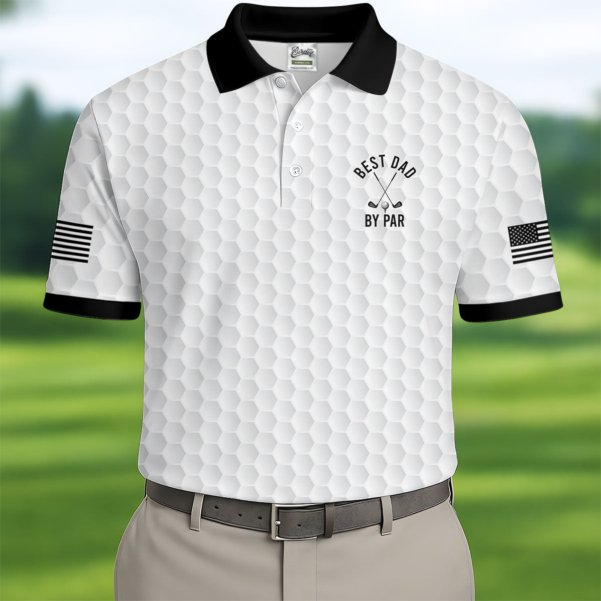 Best Dad By Par US Flag Pattern Father's Day Golf Shirt, Golf Gift For Dad, Polo Shirt Men