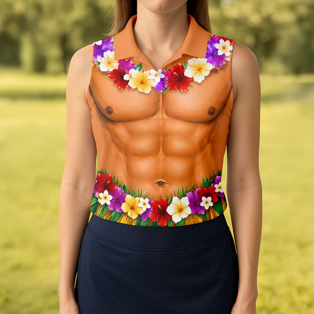 Funny Beach Body Golf Shirt, Hawaiian Luau Women's Golf Polo, Polo Shirts For Women