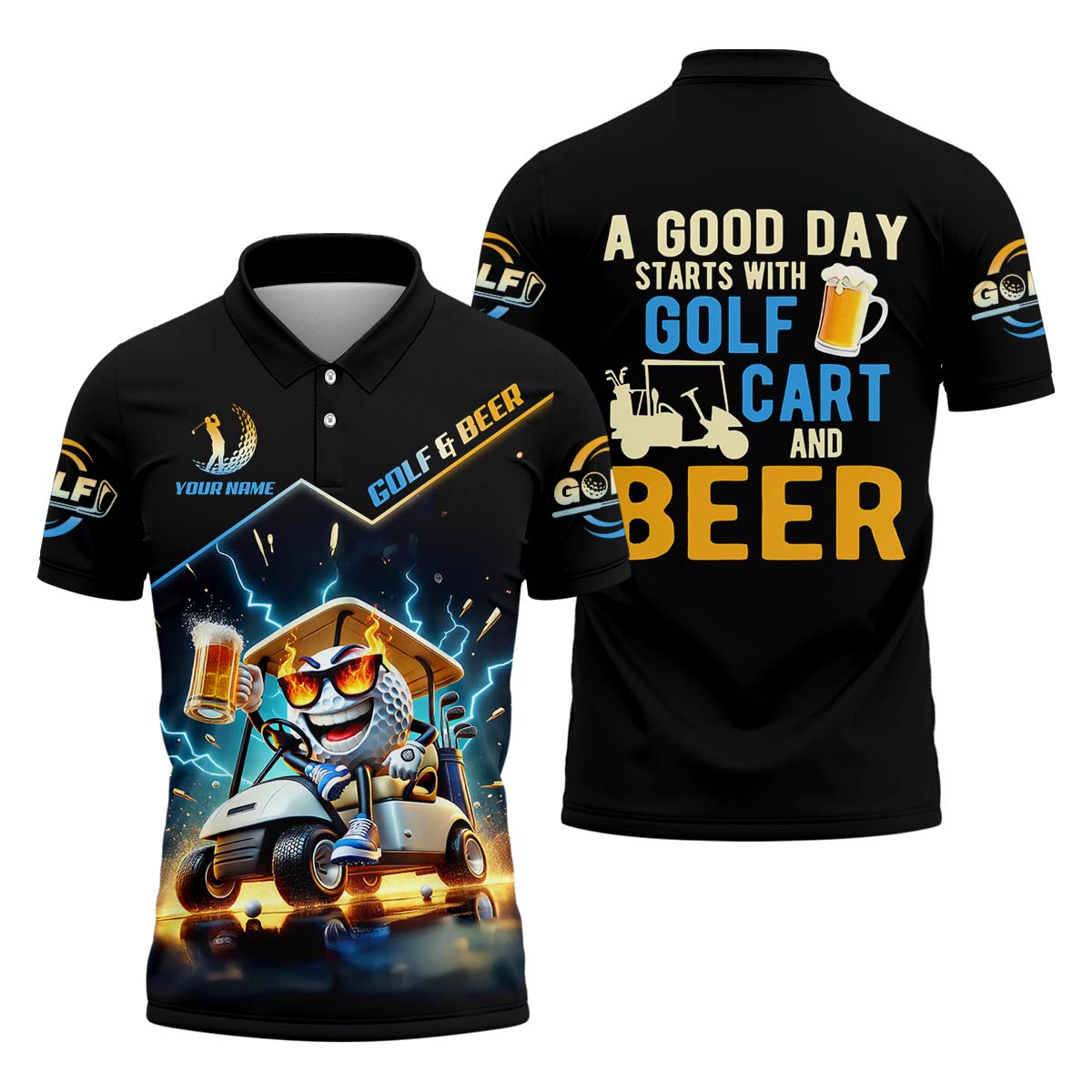 A Good Day Starts With Golf Cart & Beer Custom Golf Polo ShirtFunny Golf Shirt, Golf Gift For Men