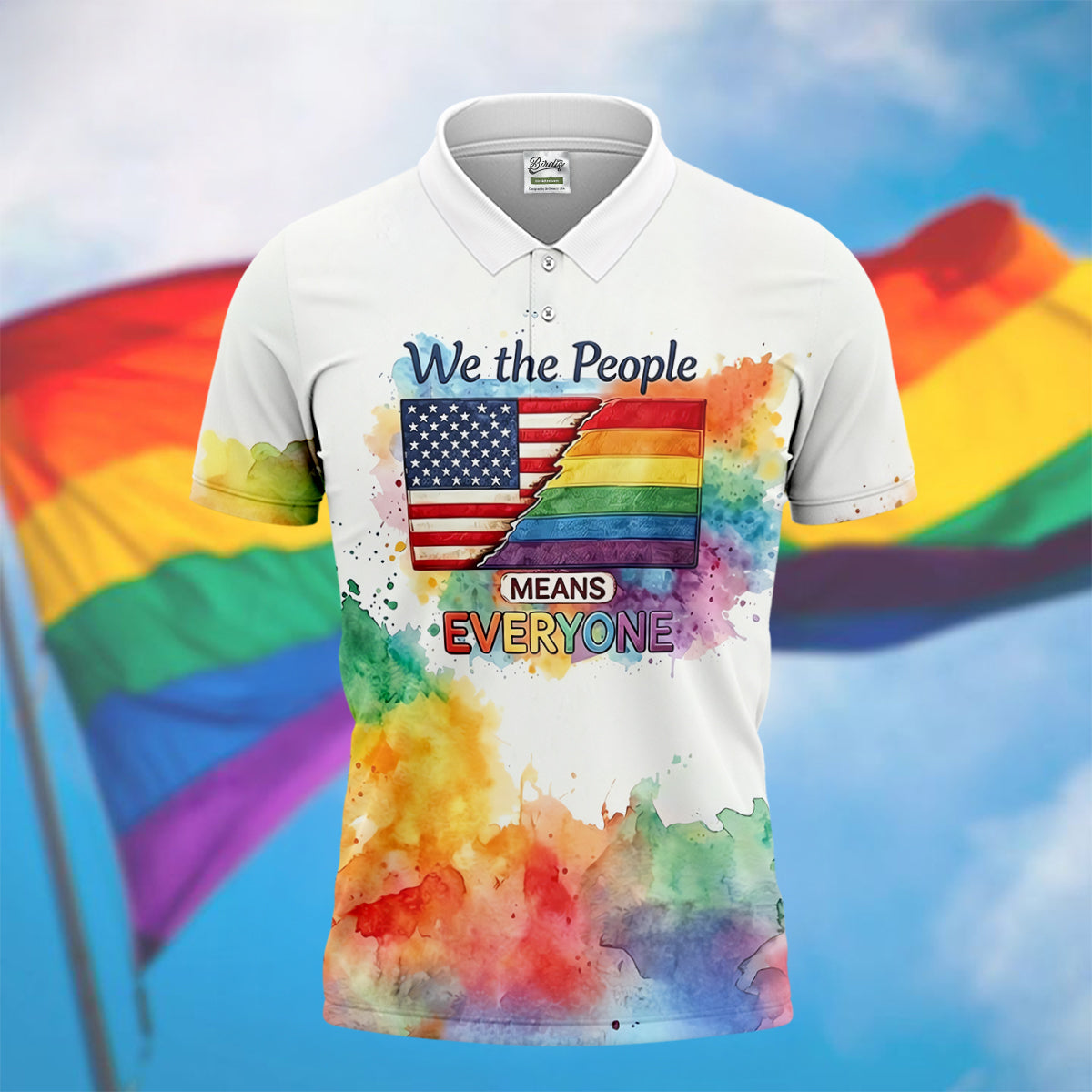 We The People Means Everyone Water Color Print Golf Shirt, LGBTQ Month Polo Shirt Men