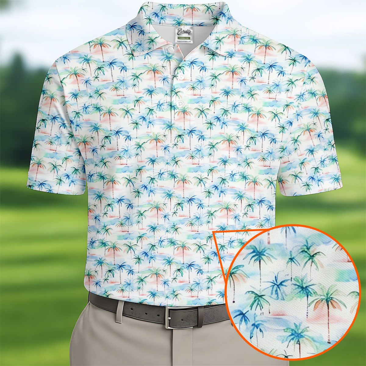Watercolor Palm Tree Hawaiian Golf Shirt, Summer Vibe Men's Golf Shirt, Polo Shirts For Men