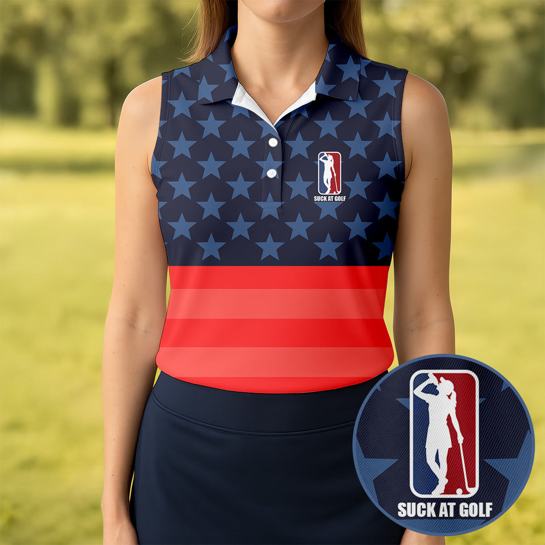 Funny Suck At Golf Drunk Golfer Golf Shirt For Women, Patriotic 4th Of July Golf Shirt
