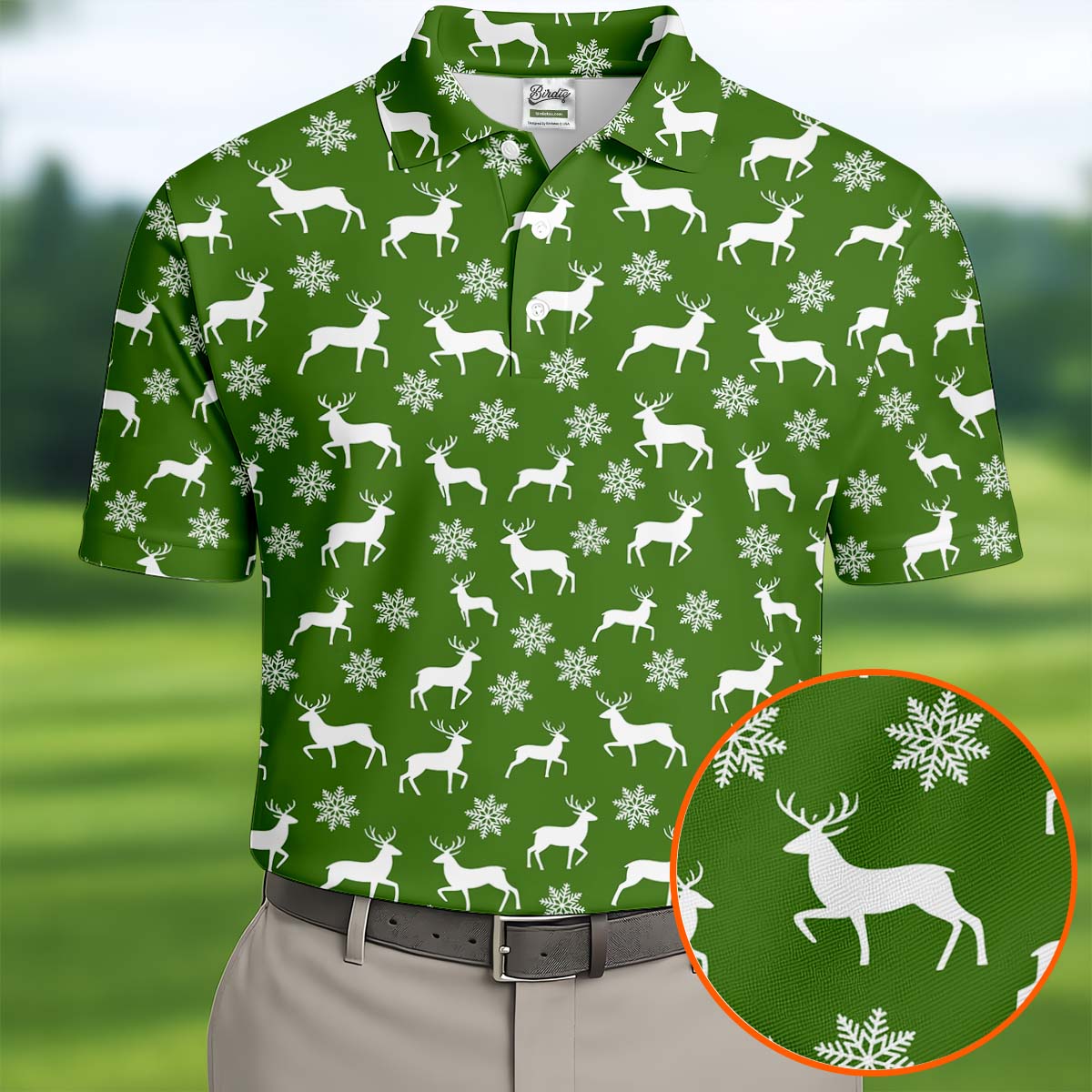 Reindeer Christmas Green Golf Shirt, Christmas Golf Shirt, Polo ShirtFor Men, Golf Shirts For Men