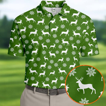 Reindeer Christmas Green Golf Shirt, Christmas Golf Shirt, Polo ShirtFor Men, Golf Shirts For Men