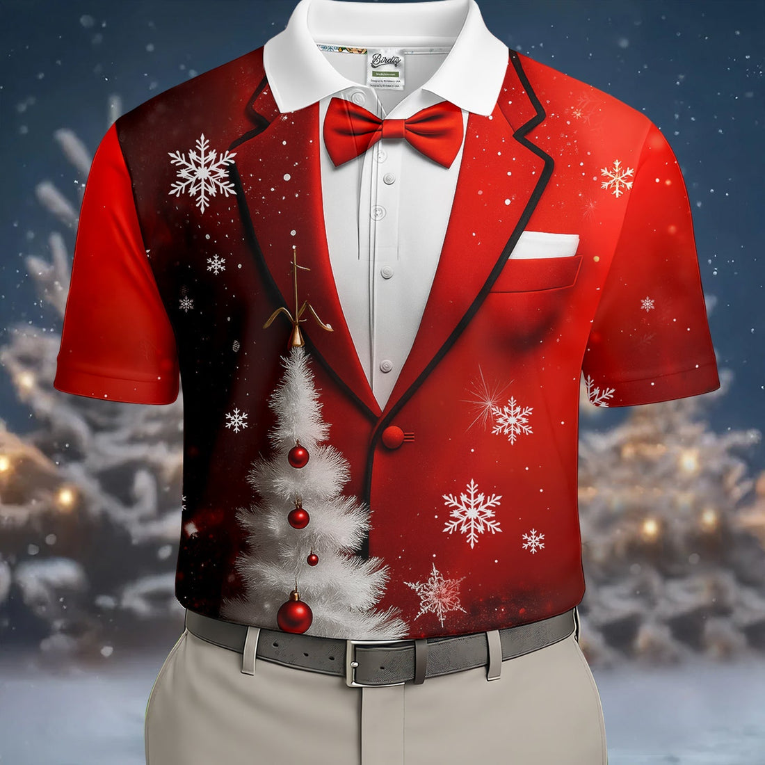 Snow Pine Tree Black And Red Christmas Men's Golf Polo Shirtristmas Golf Shirt, Golf Gift For Men