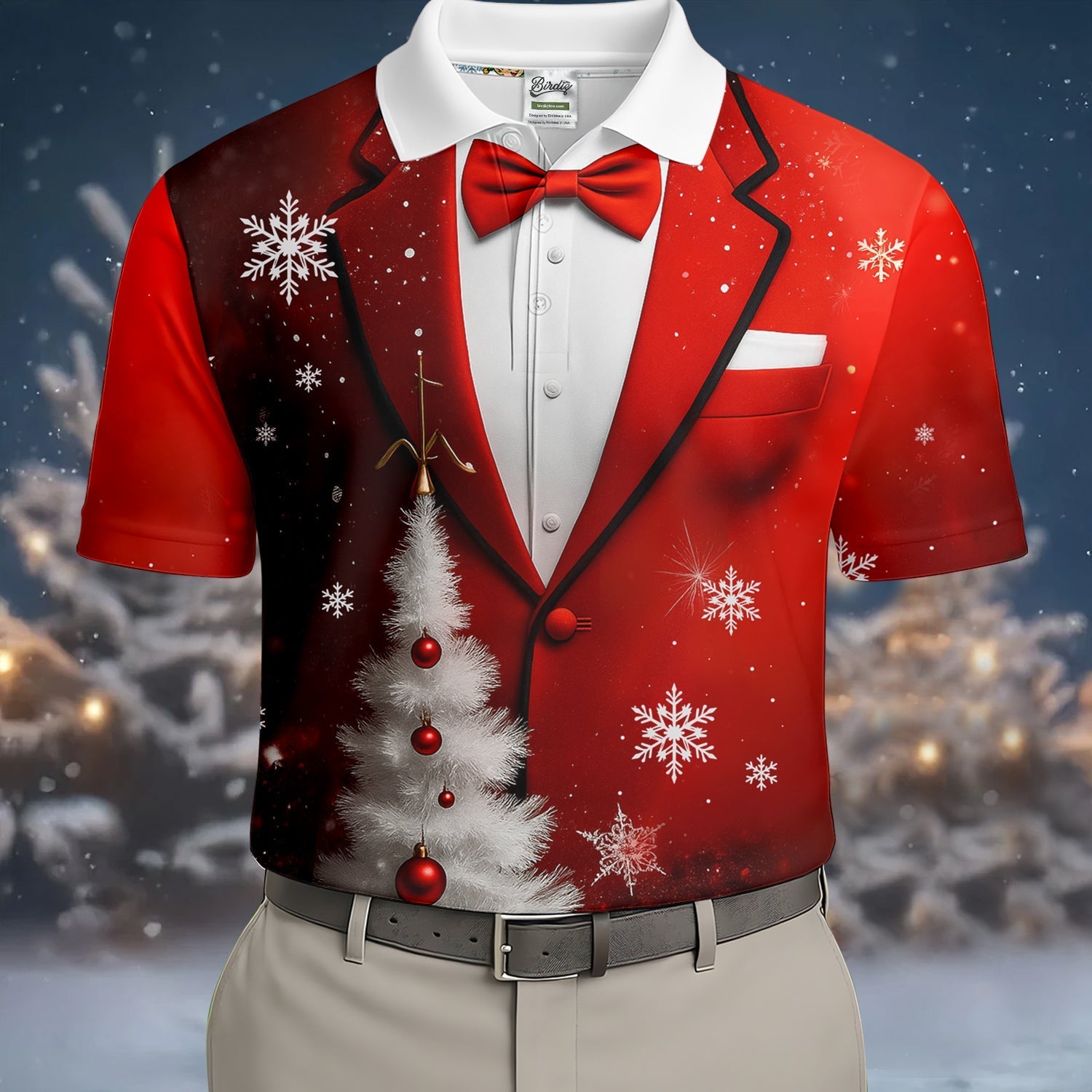 Snow Pine Tree Black And Red Christmas Men's Golf Polo Shirtristmas Golf Shirt, Golf Gift For Men
