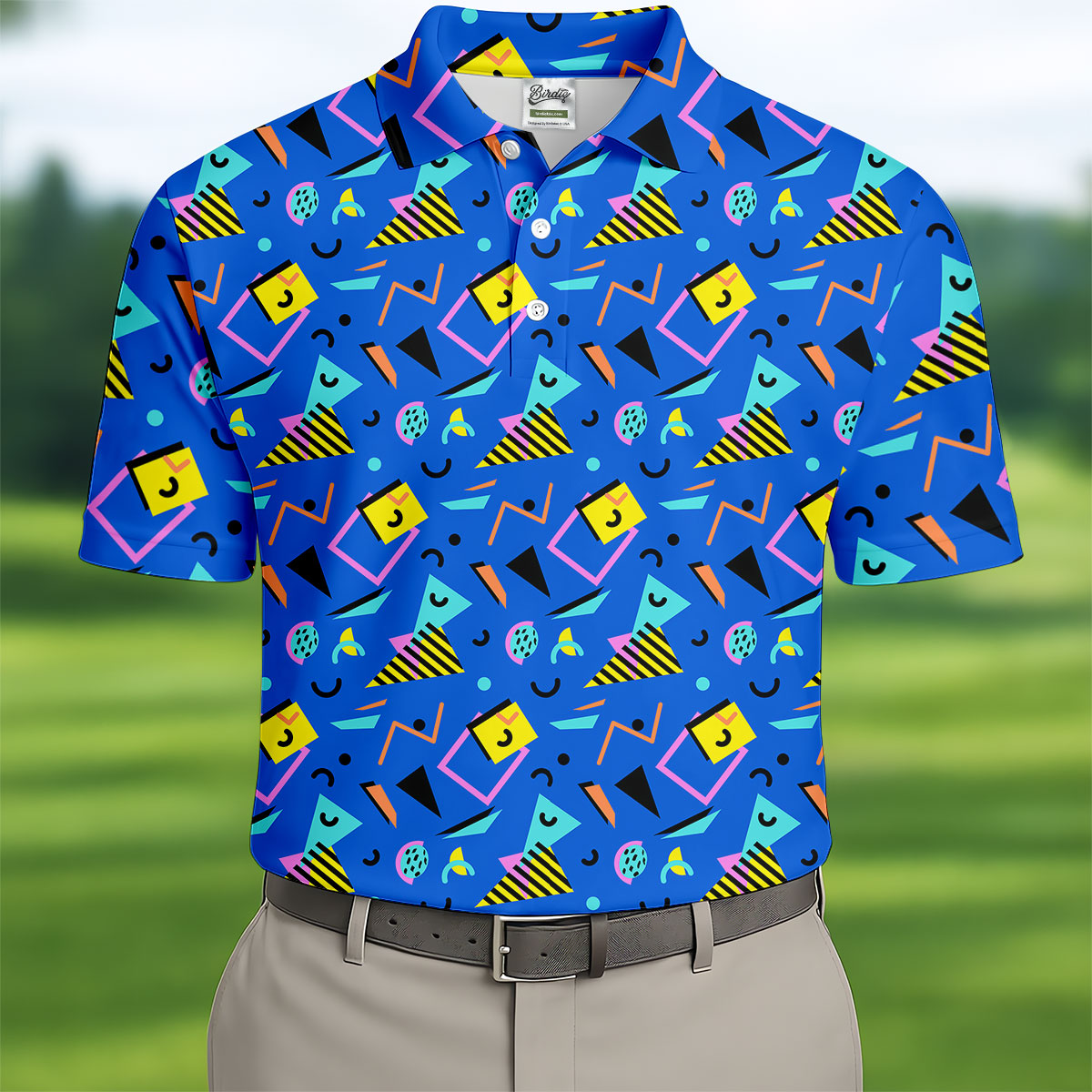 Playful Geometric Memphis Style Golf Tops For Men, Polo ShirtFor Men, Golf Shirts For Men