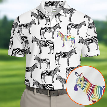 Rainbow Zebra Be Yourself Pride Month Support Golf Tops For Men, LGBT Community Polo Shirt Men