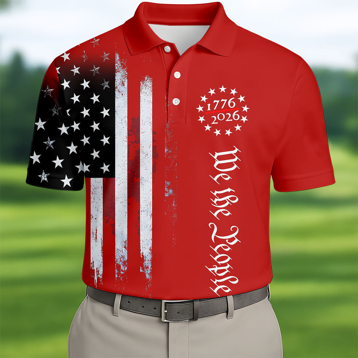 We The People 250 Years Red Vintage Golf Shirt, Patriotic 4th Of July Golf Shirts For Men