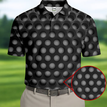 3D Effect Circular Pattern Black Golf Shirt, Cool Golf Outfit, Men's Funny Golf Shirts, Polo ShirtFor Men