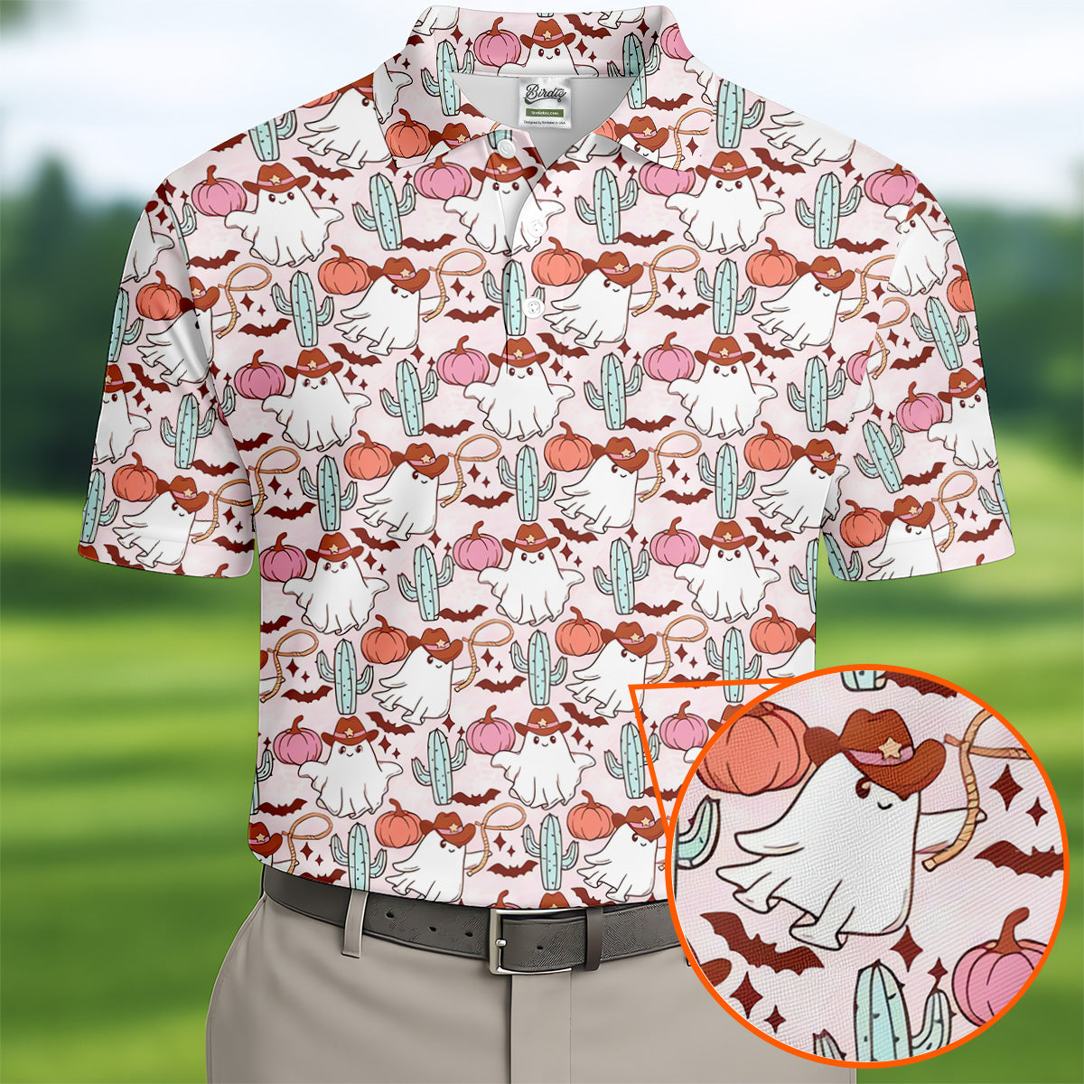 Cowboy Ghost Howdy Halloween Fun Golf Shirts For Men, Polo ShirtFor Men, Golfing Apparel