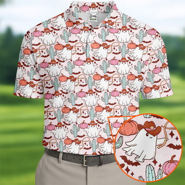 Cowboy Ghost Howdy Halloween Fun Golf Shirts For Men, Polo ShirtFor Men, Golfing Apparel