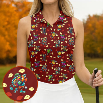 Funny Thanksgiving Dishes Women Golf Top, Fun Women's Golf Shirts, Ladies Golf Polos