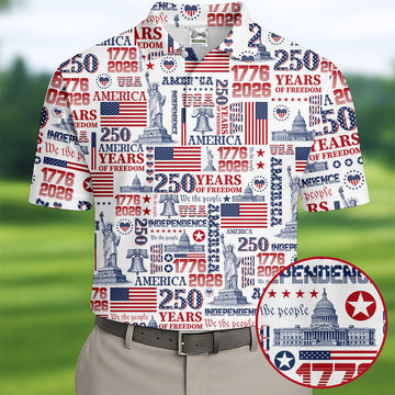 250th Anniversary USA 1776-2026 Retro Golf Shirt, Golf Tops For Men, 4th Of July Golf Shirts For Men
