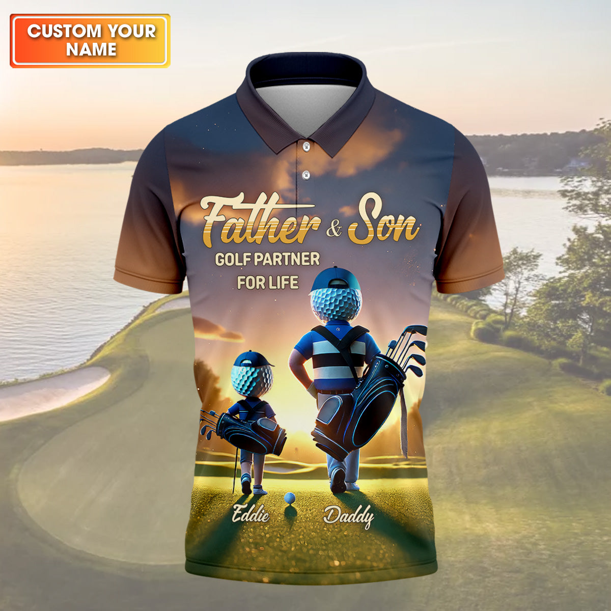 Father And Son Golf Partner For Life Custom Men's Golf Polo ShirtDad Golf Gift, Christmas Golf Gift