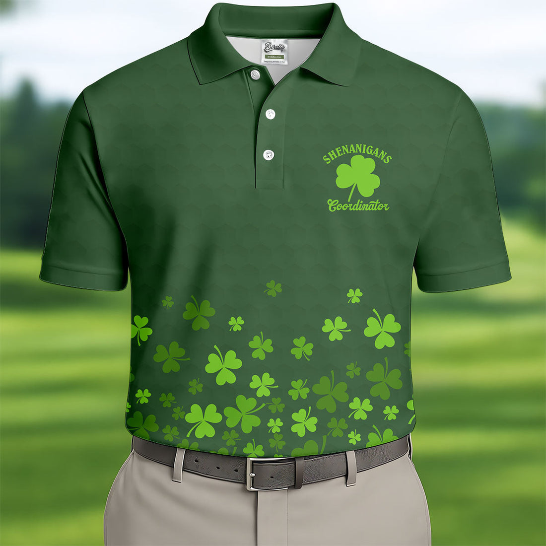 Shenanigans Coordinator Golf Ball Pattern St Patrick Day Green Golf Shirt, Golf Tops For Men, Golf Shirts For Men
