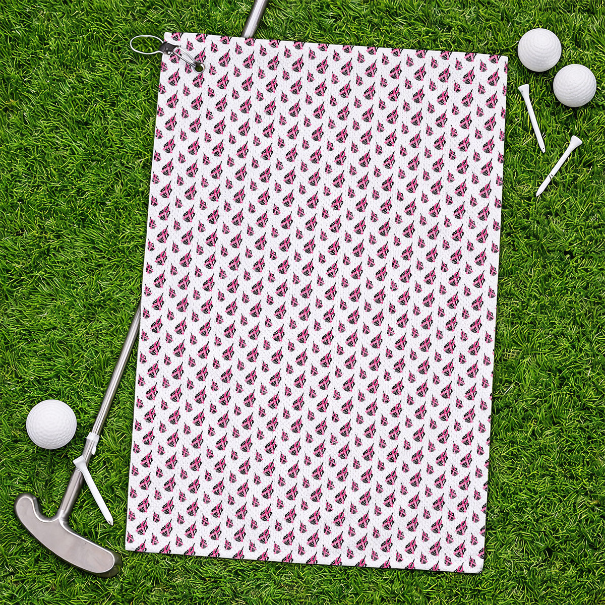 Breast Cancer Awareness Golf Towel, Pink Ribbon Pattern Golf Towels For Breast Cancer Support, Golf Gift For Golfer