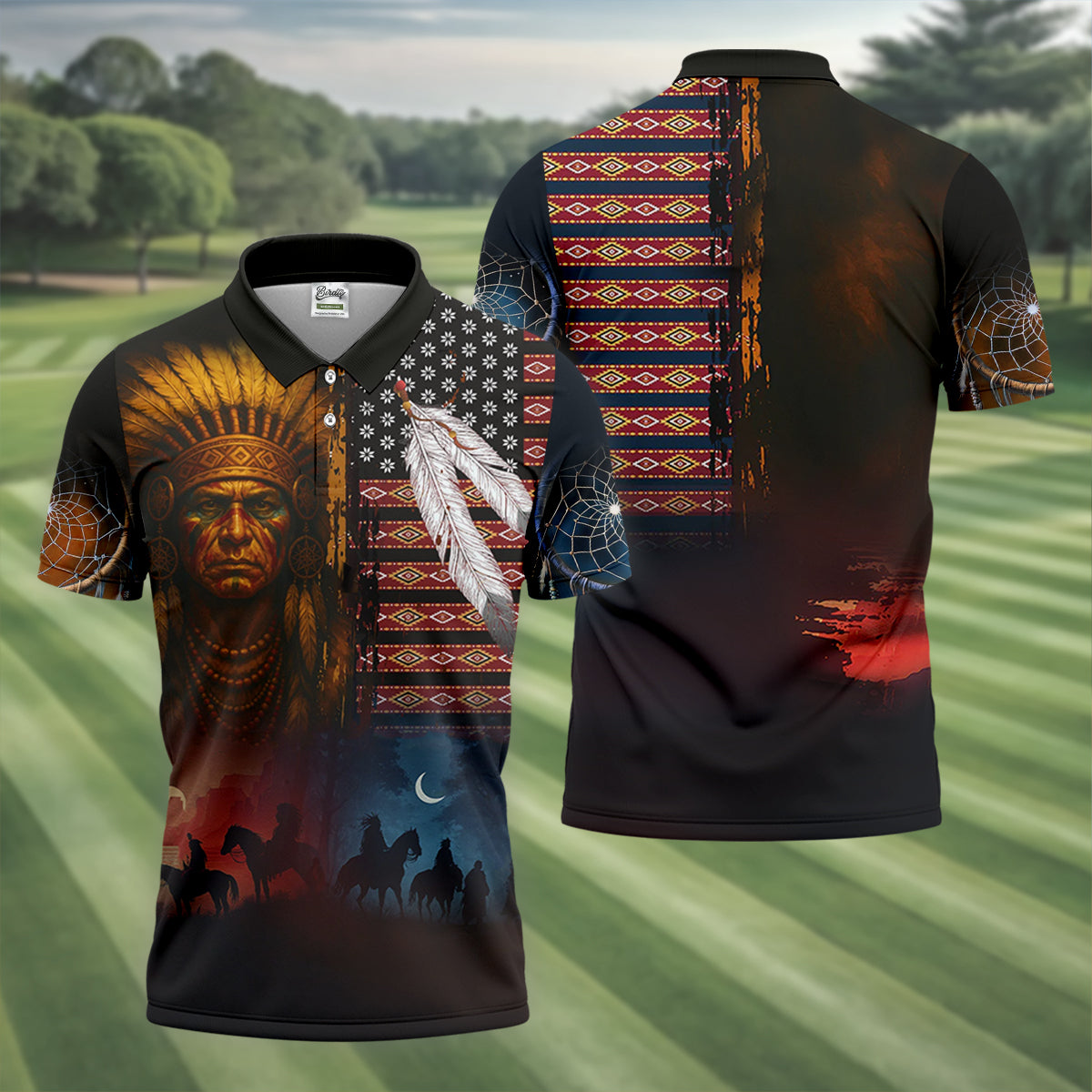 Native Heritage Red & Blue Golf Tops For Men, Native American Ancestry Polo Shirtor Men, Indigenous Peoples Month