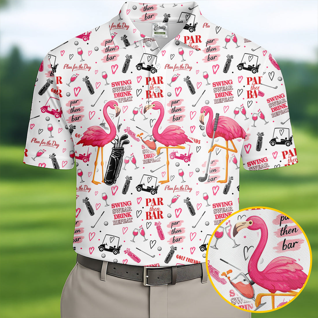 Par Then Bar Flamingo Golf Shirt, Tropical Party Polo Shirt Men, Golf Shirts For Men