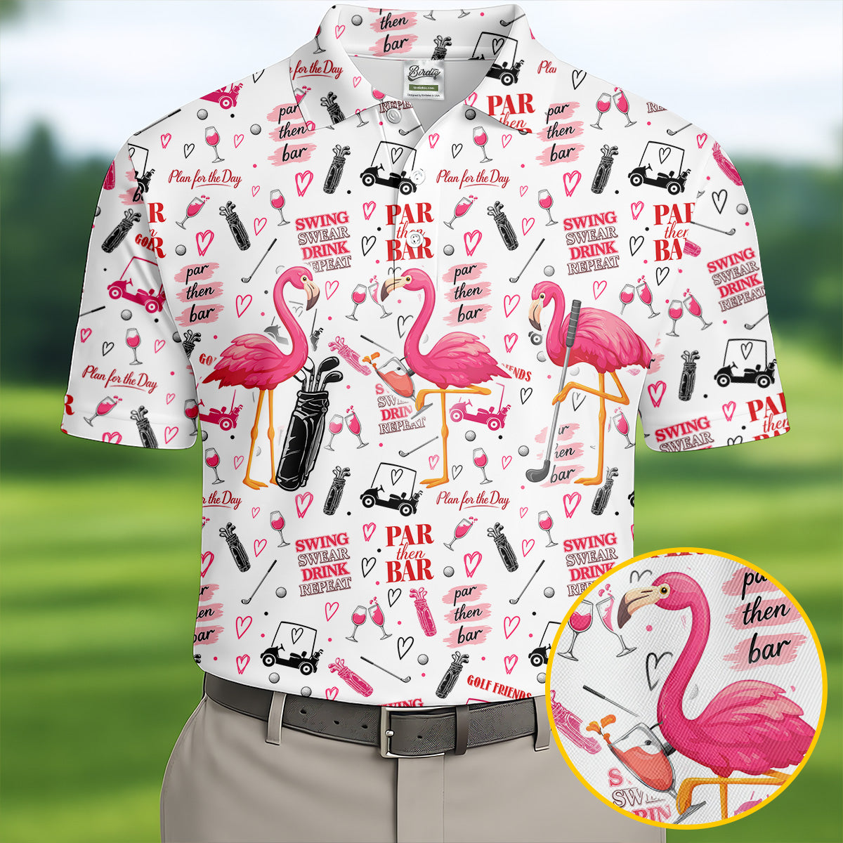 Par Then Bar Flamingo Golf Shirt, Tropical Party Polo Shirt Men, Golf Shirts For Men