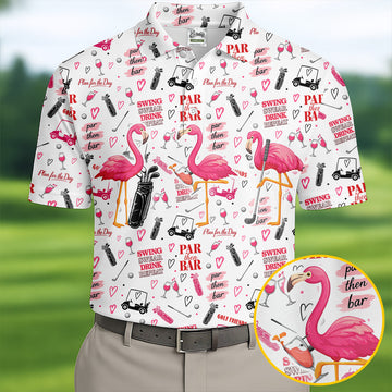 Par Then Bar Flamingo Golf Shirt, Tropical Party Polo Shirt Men, Golf Shirts For Men