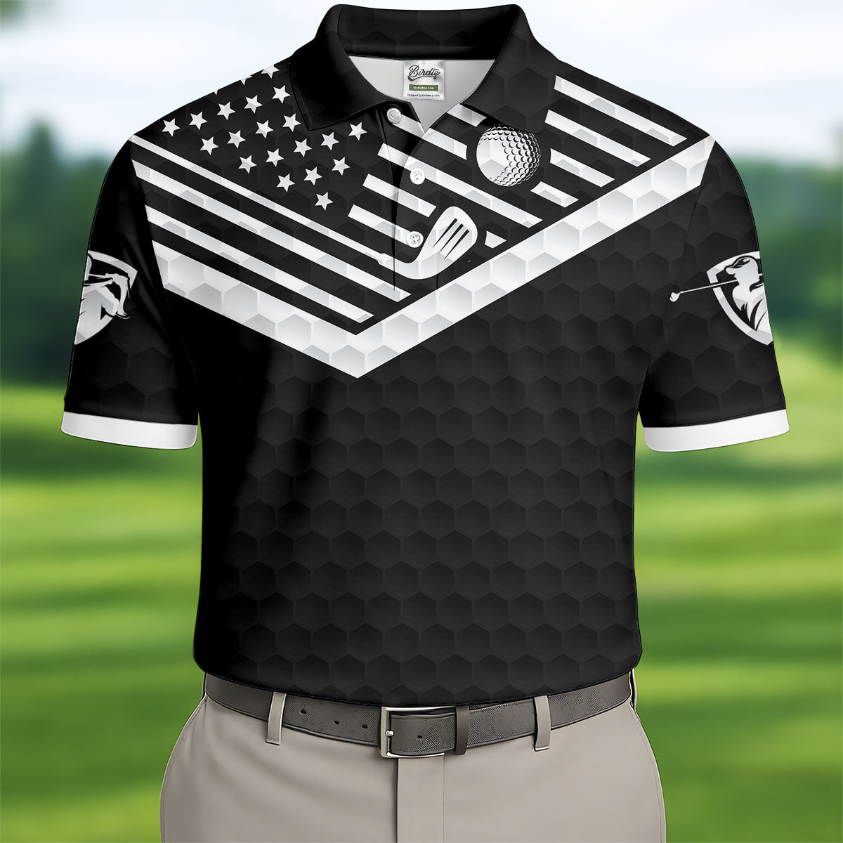 Best Dad By Par US Flag Pattern Father's Day Golf Shirt, Golf Gift For Dad, Personalized Gifts For Dad