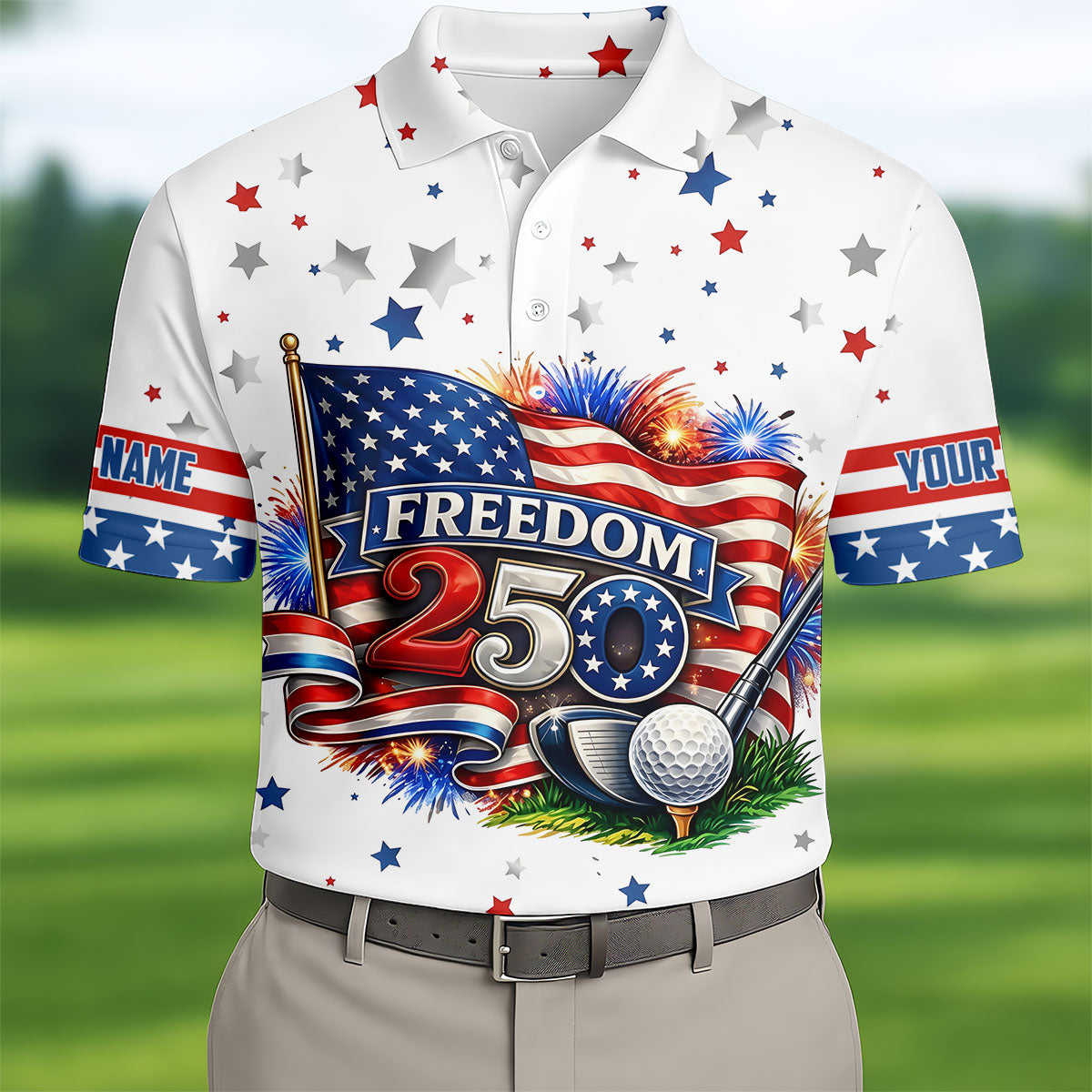 Freedom 250 Independence Celebration American Flag Golf Shirt, Patriotic 4th Of July Golf Shirts For Men