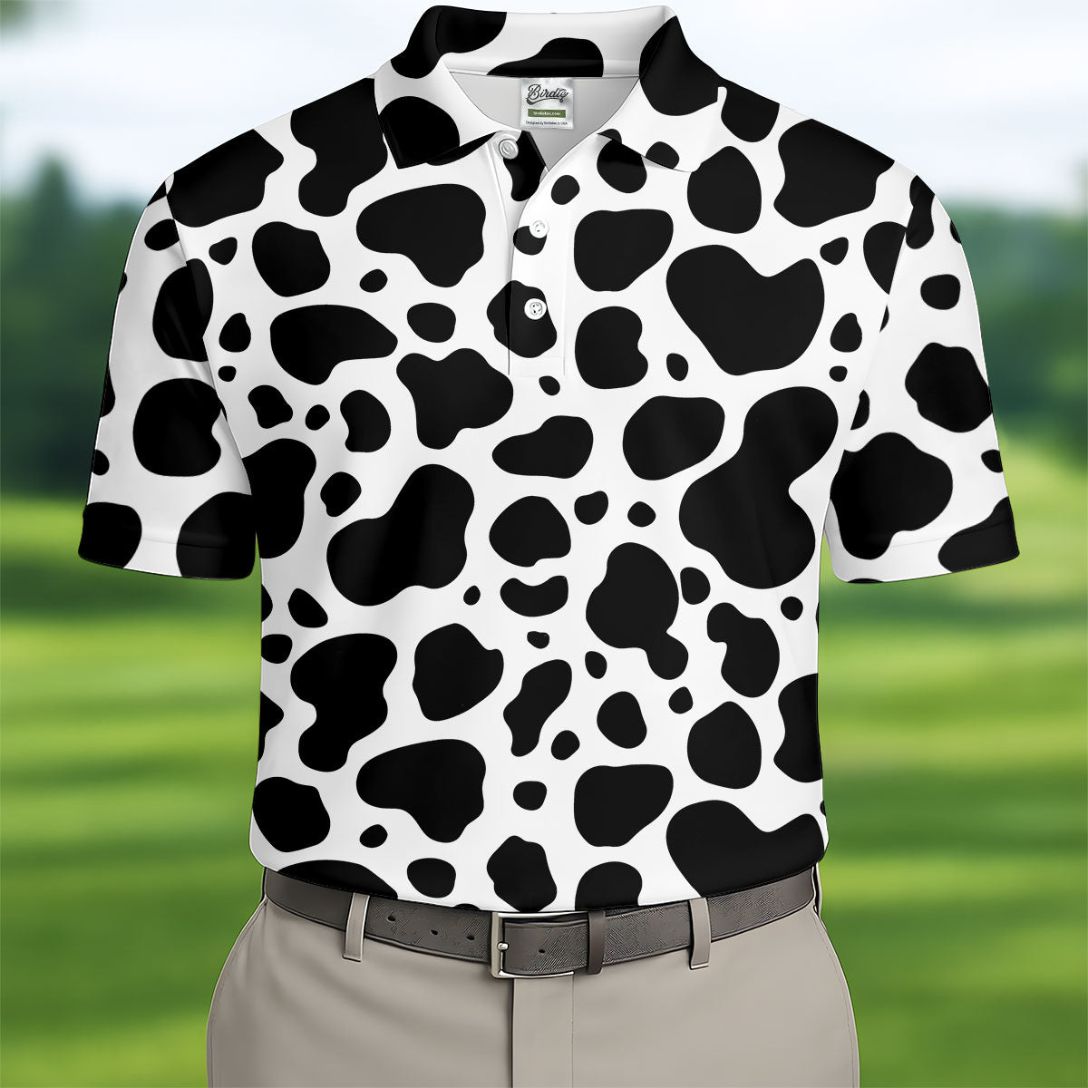 Cowhide Pattern Golf Shirt, Western Ranch Inspired Design, Golf Shirt For Men