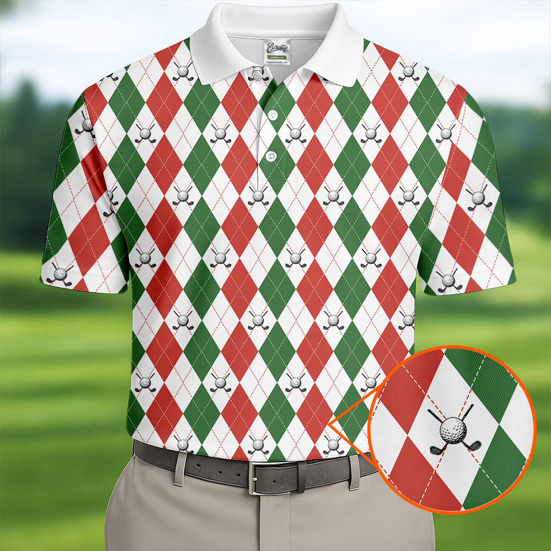Christmas Plaid Argyle Pattern Golf Polo ShirtChristmas Golf Gift, Polo ShirtFor Men, Golfing Apparel