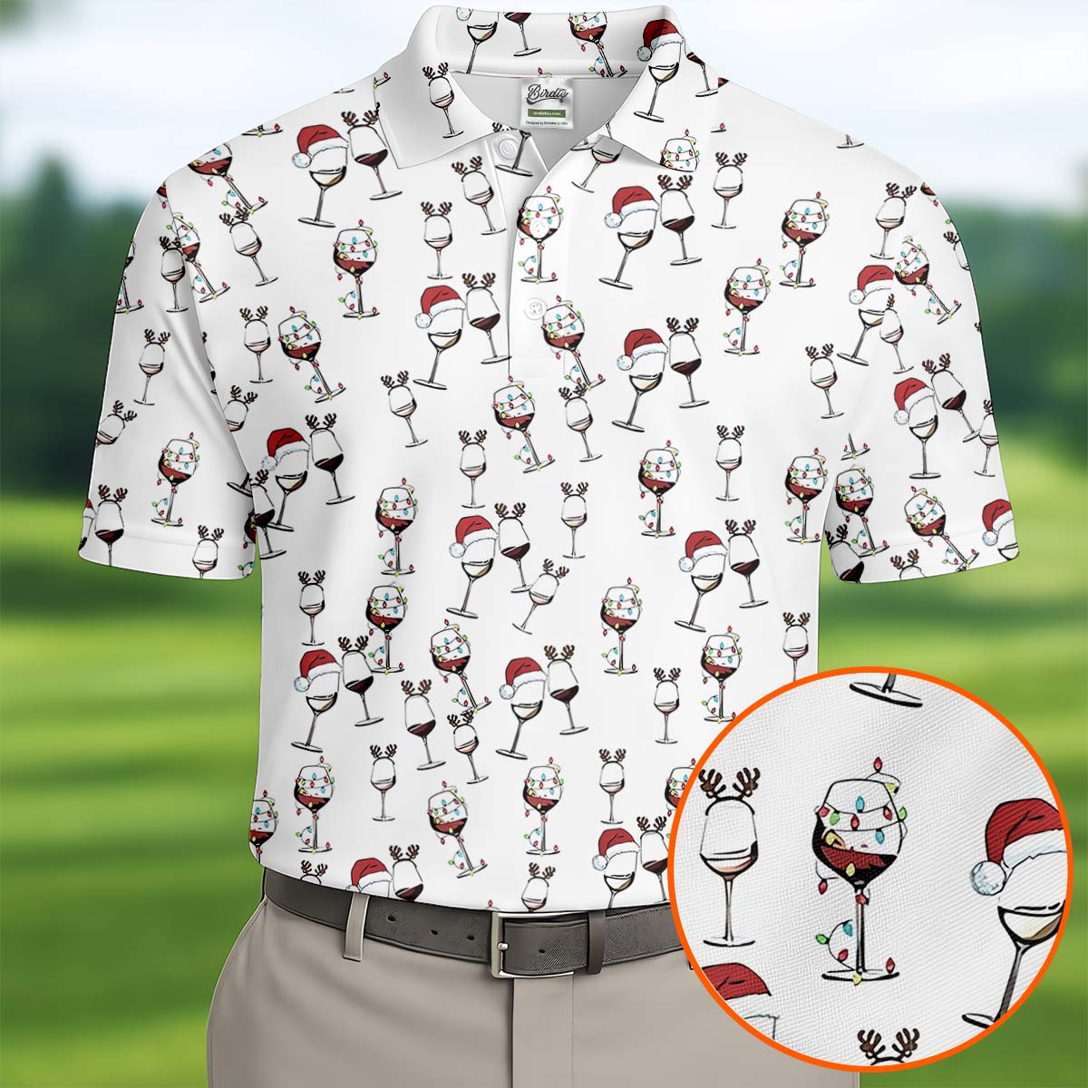 Christmas Wine Glass With Colorful Lighting White Golf Shirt, Christmas Golf Shirt, Polo ShirtFor Men