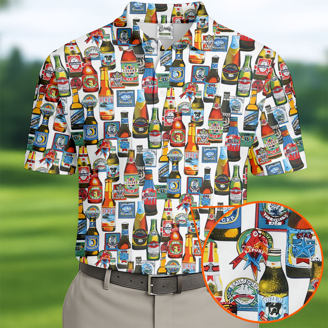 Beer Bottle Labels White Golf Shirt, Men's Funny Golf Shirts, Golf Tops For Men, Golf Shirts For Men