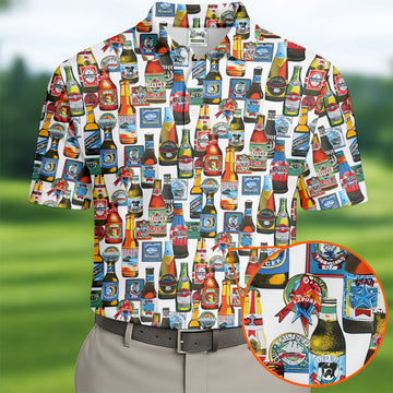 Beer Bottle Labels White Golf Shirt, Men's Funny Golf Shirts, Golf Tops For Men, Golf Shirts For Men