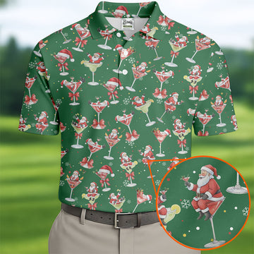 Santa Claus Margarita Christmas Shirt Golf Polo Shirt Unique Gift For Golfer, Fun Golf Shirts For Men
