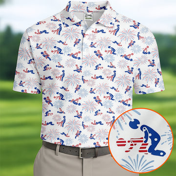 US Flag Pattern Naughty Couple Stick Figures Funny Golf Shirt, 250 Years Golf Shirts For Men