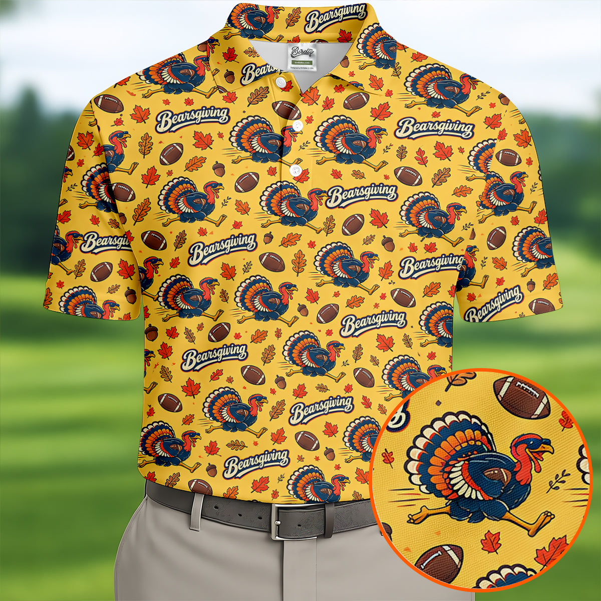Yellow Turkey Leaves Thanksgiving Golf Shirt, Funny Mens Golf Shirts, Mens Golf Polo