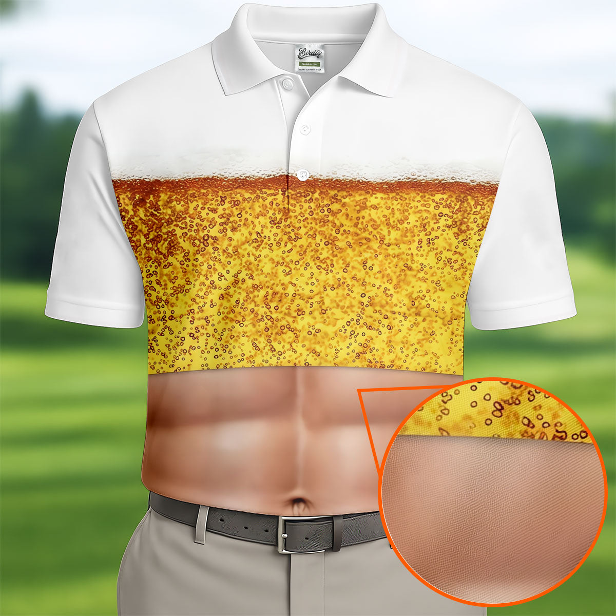 Bubbly Beer Foam Faux Abs Sleeveless Crop Golf Shirt, Printed Golf Shirts, Mens Golf Apparel