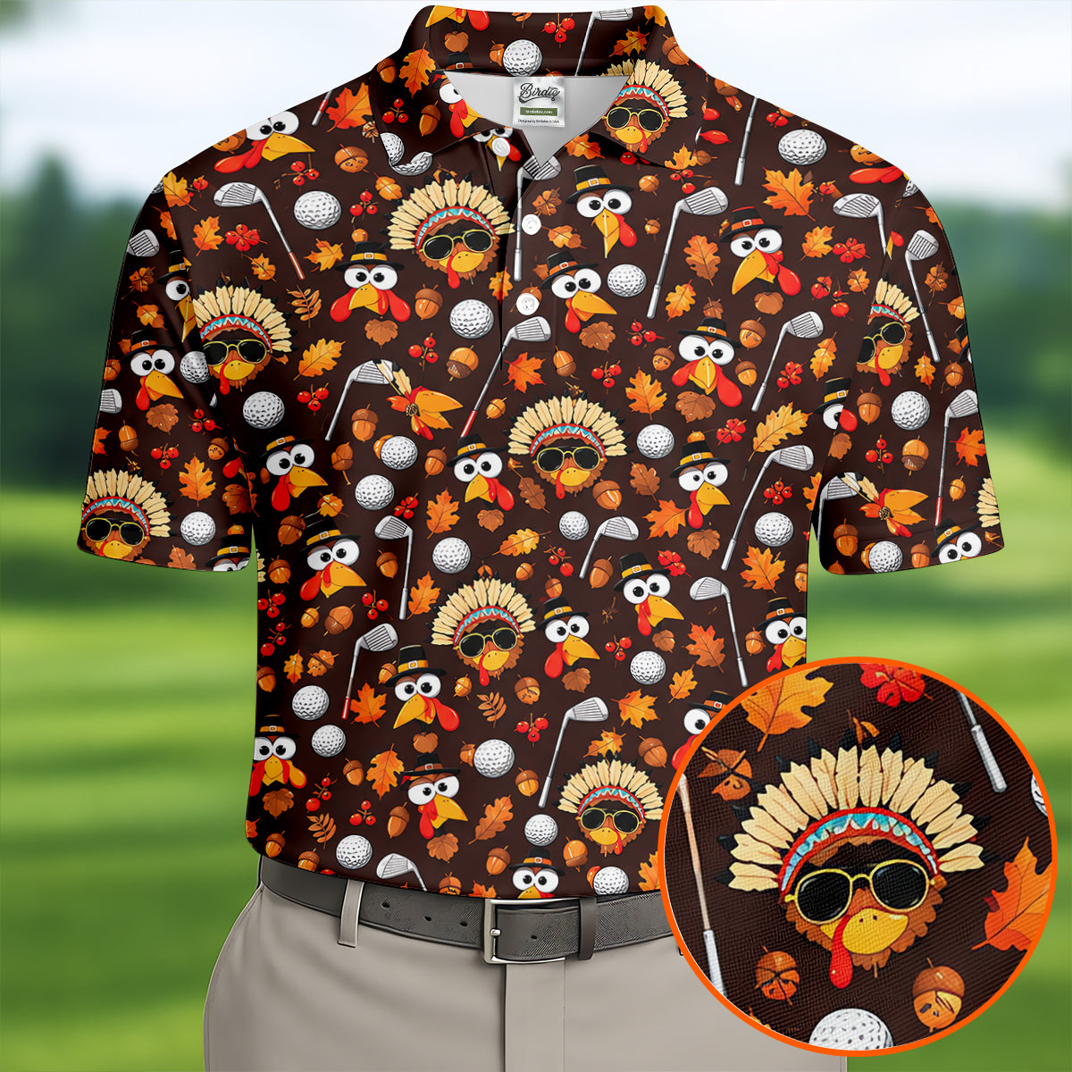 Golf Turkey Pattern Thanksgiving Golf Shirt, Mens Golf Polo, Golf Shirts For Men