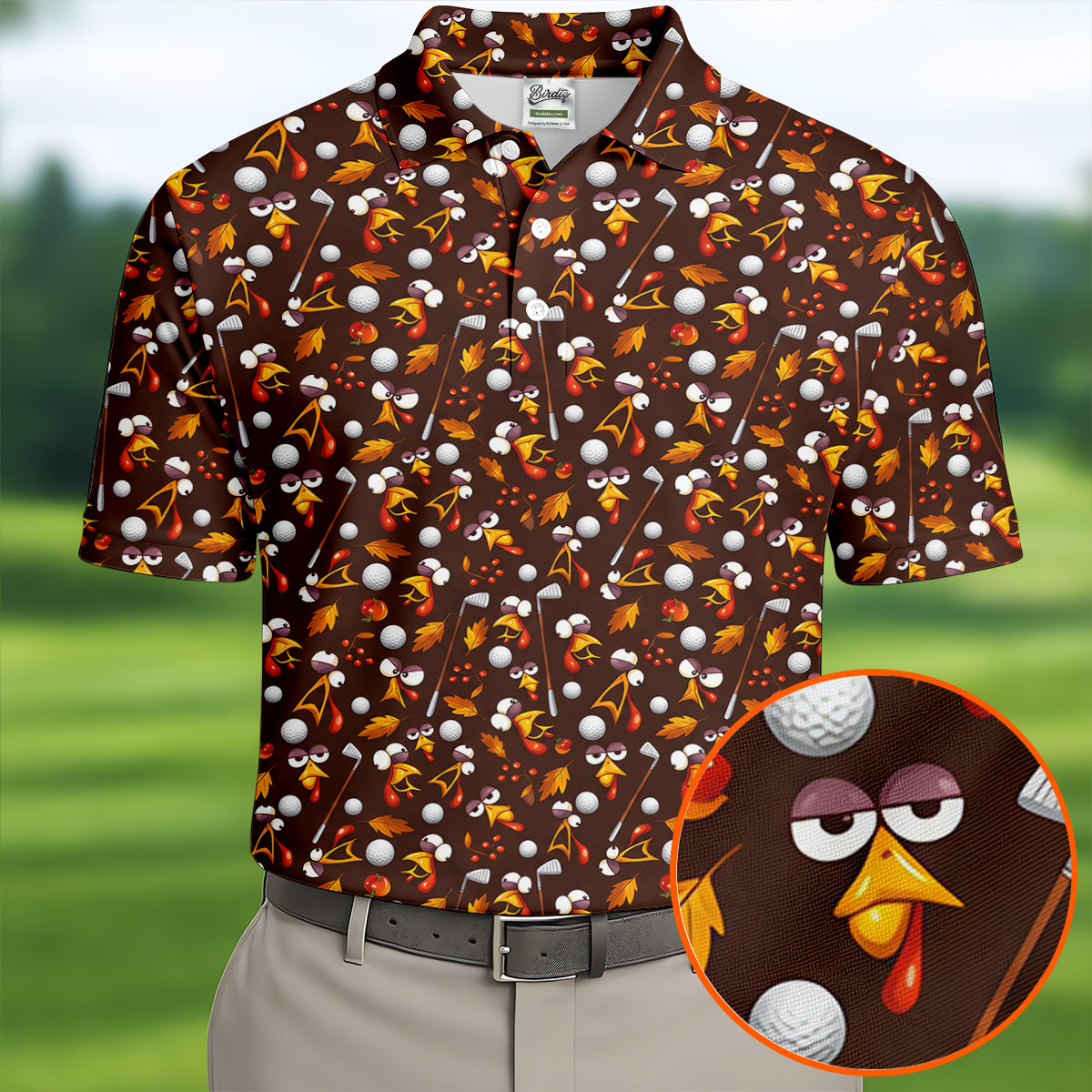 Golf Balls Turkey Fall Thanksgiving Golf Shirt, Mens Golf Shirts, Mens Golf Apparel