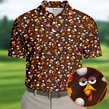 Golf Balls Turkey Fall Thanksgiving Golf Shirt, Mens Golf Shirts, Mens Golf Apparel