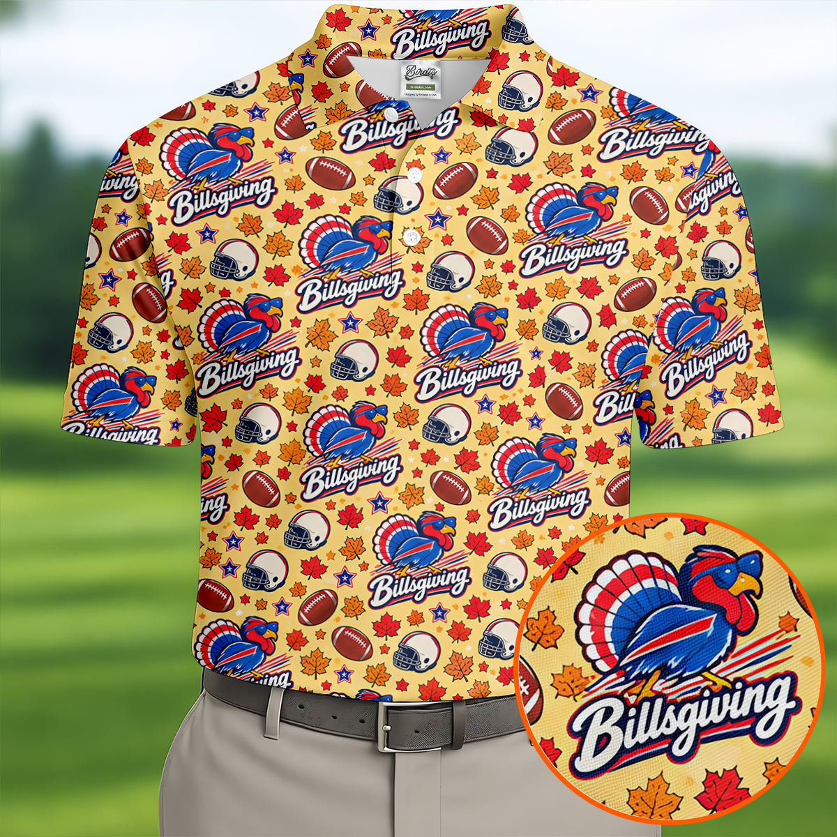 Yellow Football Leaves Thanksgiving Golf Shirt, Golf Shirts For Men, Mens Golf Shirts