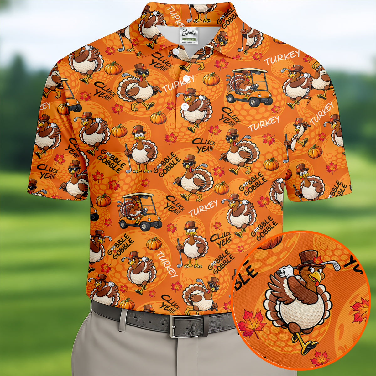 Turkey Golf Cart Thanksgiving Golf Shirt, Mens Golf Clothing, Funny Mens Golf Shirts