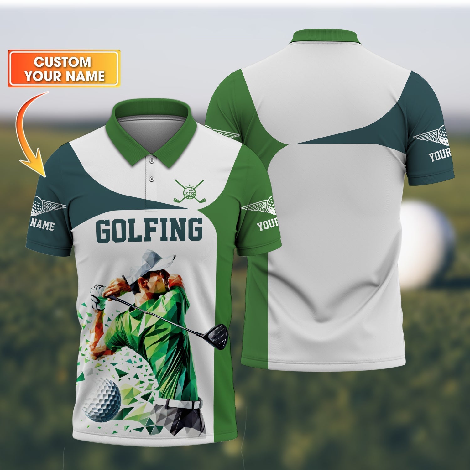Low-Poly Golf Man, Custom Golfing Men's Golf Polo ShirtGolf Apparel, Mens Golf Gift