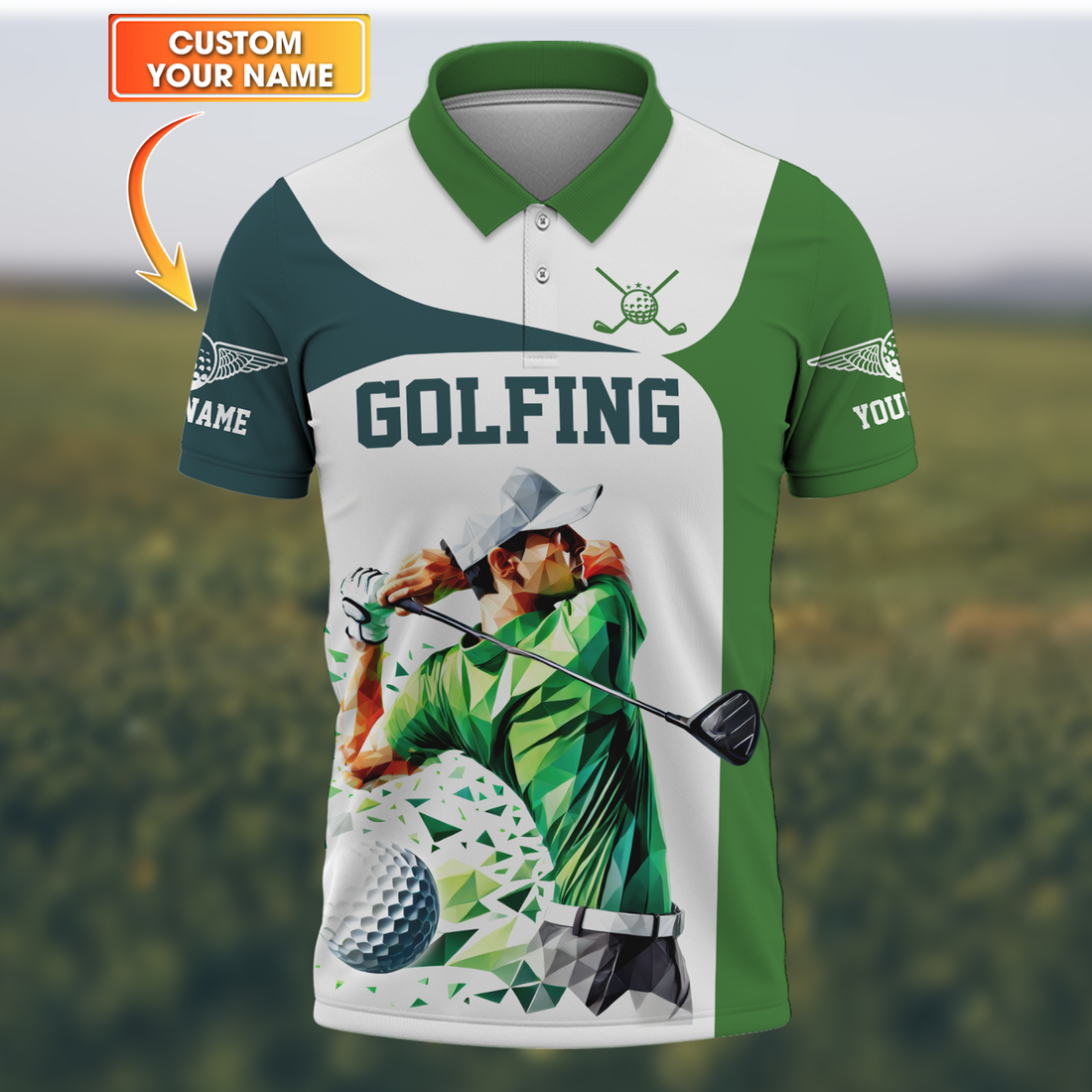 Low-Poly Golf Man, Custom Golfing Men's Golf Polo ShirtGolf Apparel, Mens Golf Gift