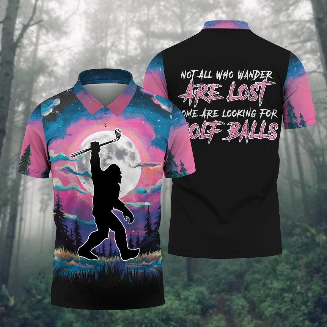 Lost In The Woods Men's Golf Polo ShirtGolfing Apparel, Mens Golf Gift, Funny Golf Shirt