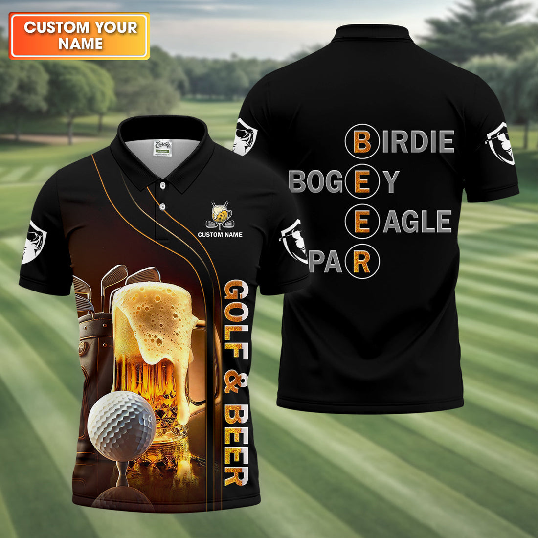 Golf And Beer Custom Men's Funny Graphic Golf Polo ShirtChristmas Golf Gift, Gift For Golfer