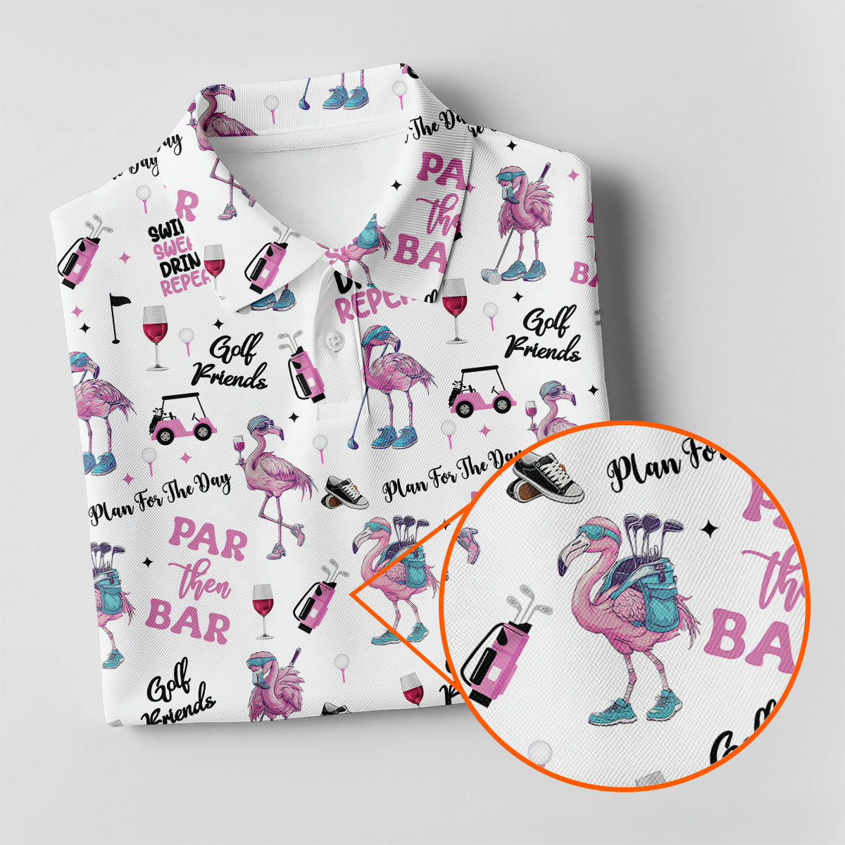 Par Then Bar Flamingo Funny Men Polo ShirtFunny Golf Polos For Men, Funny Golf Shirts