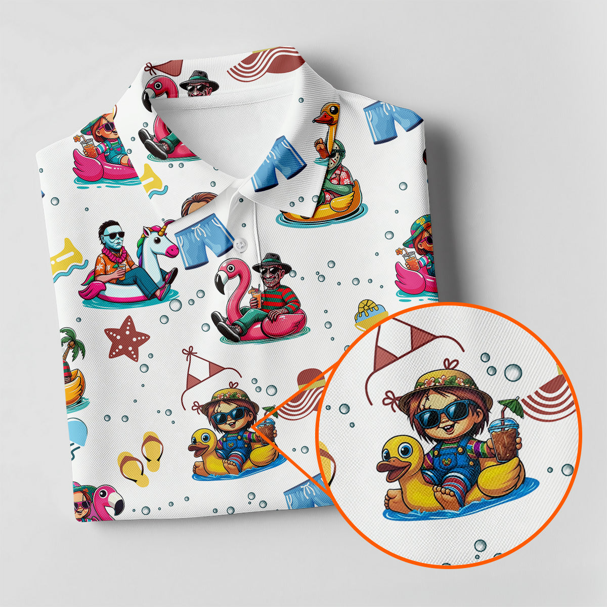 Halloween Summer Men's Polo ShirtHorror Character Shirt, Fun Golf Polos, Funny Halloween Shirt